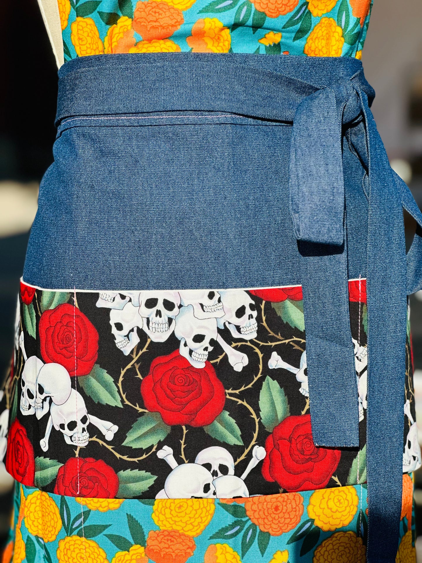 Waist Apron- Skulls & Roses (Denim)