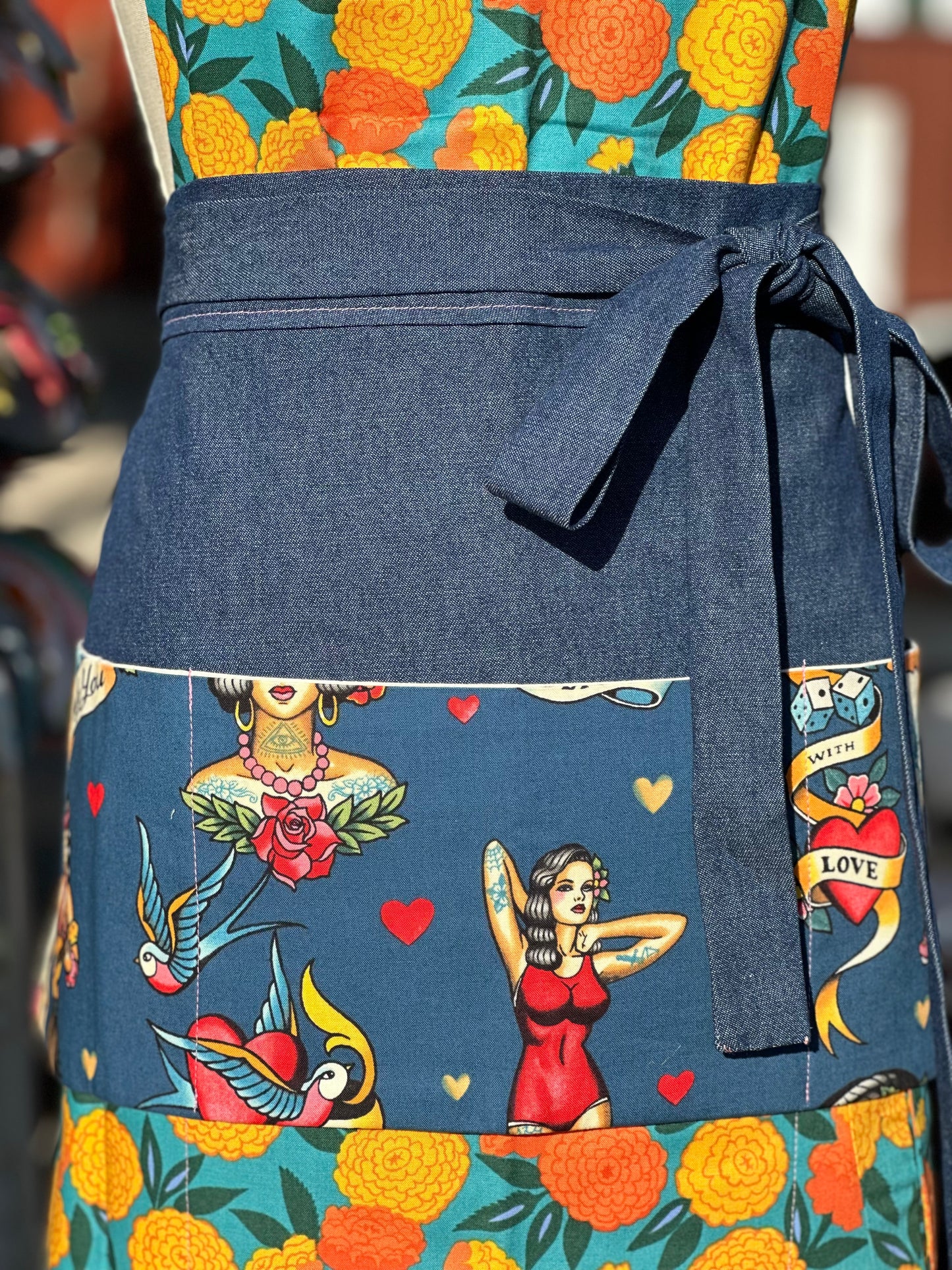 Waist Apron- Tattoo Pin-Up (Denim)