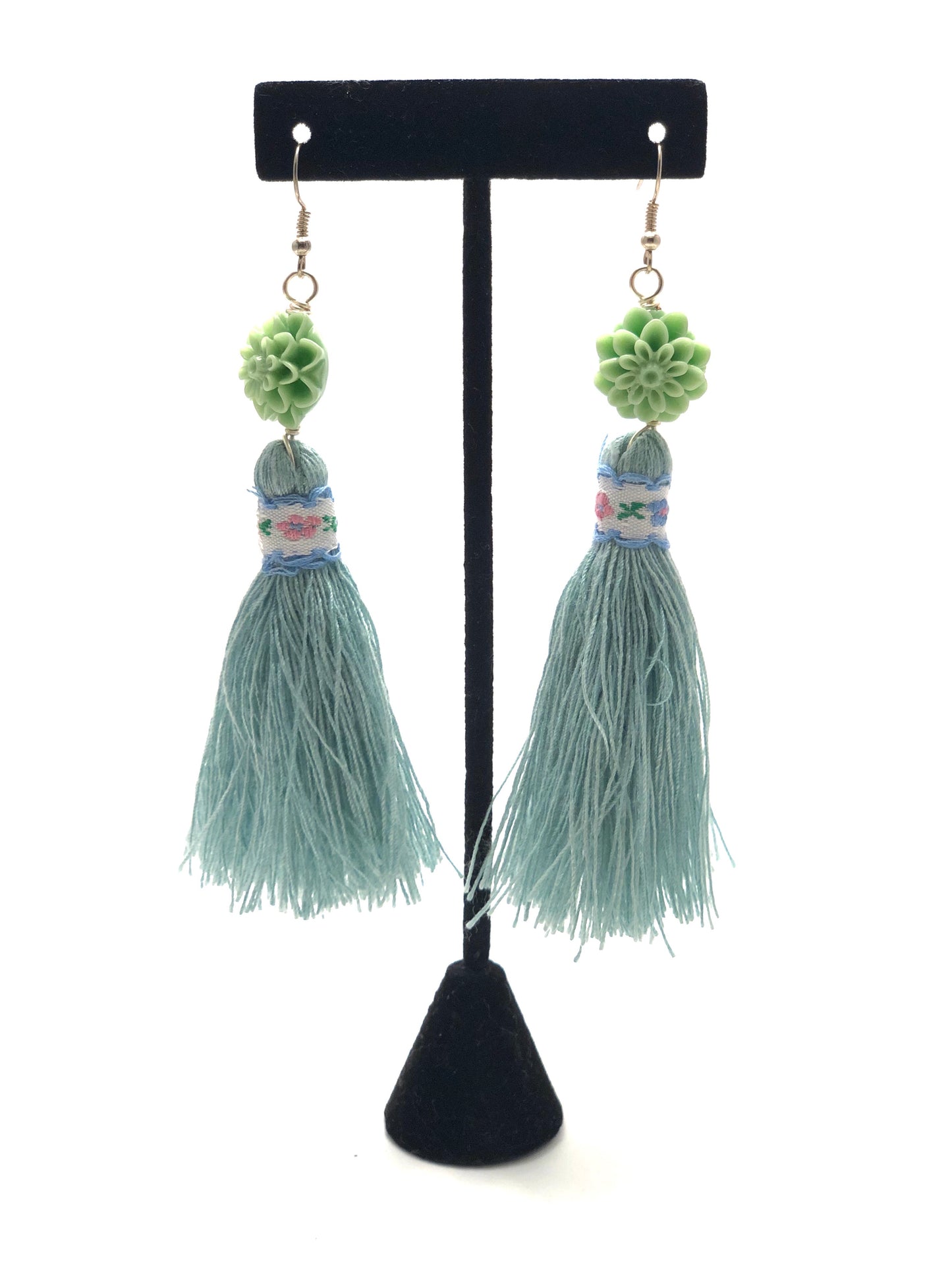 Earrings - Flower Tassle (Jade)