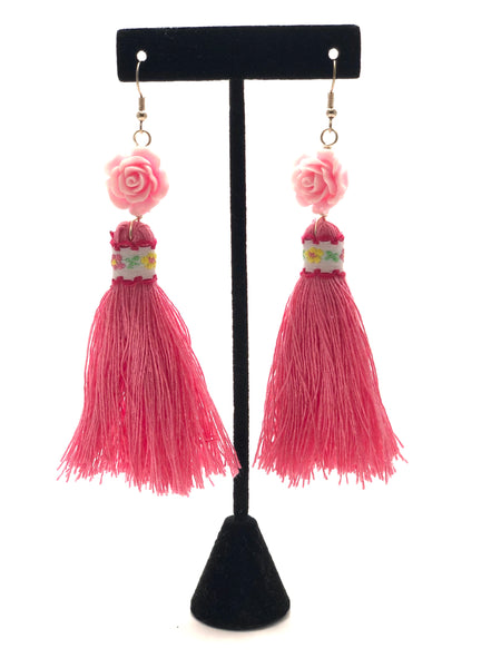 Earrings - Flower Tassle (Pink)
